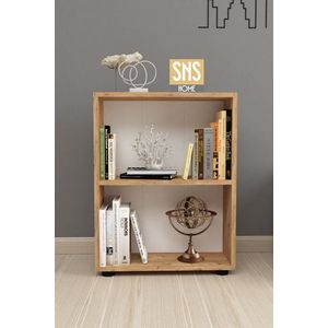 SNS Home - 13-05 - Decoratieve Boekenkast - Boekenkast met 2 Planken - Moderne Spaanplaat Boekenkast - Houten Boekenkast - Pijnboom