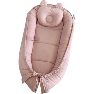 SNS Baby - Babynestje en Hoofdkussen - Organische Katoen - Antibacterieel Babynestje - Anti-Allergisch Babynestje - Poeder - 74 x 40 cm