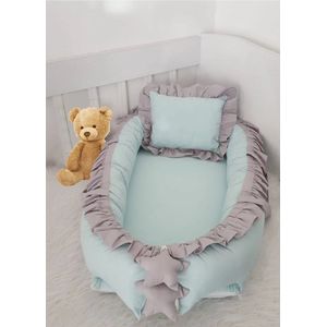 SNS Baby - Babynestje en Hoofdkussen - Organische Katoen - Antibacterieel Babynestje - Anti-Allergisch Babynestje - Lux Orthopedisch - 74 x 40 cm