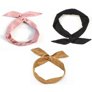 3 stuks Dames & Meisjes haarbanden met ijzerdraad - Suede effen roze camel zwart