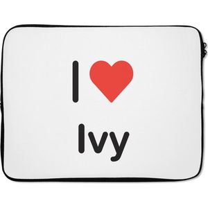Laptophoes 15.6 inch - I love - Ivy - Meisje - Laptop sleeve - Binnenmaat 39,5x29,5 cm - Zwarte achterkant