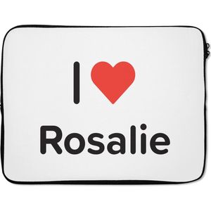 Laptophoes 17 inch - I love - Rosalie - Meisje - Laptop sleeve - Binnenmaat 42,5x30 cm - Zwarte achterkant