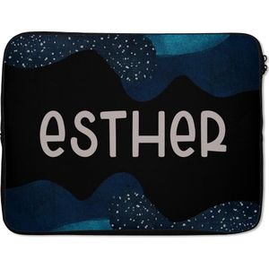Laptophoes 15.6 inch - Esther - Pastel - Meisje - Laptop sleeve - Binnenmaat 39,5x29,5 cm - Zwarte achterkant