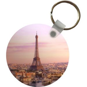 Sleutelhanger - Eiffeltoren - Roze - Wolken - Plastic - Rond - Uitdeelcadeautjes