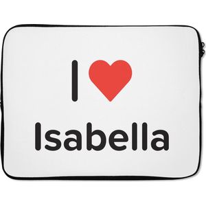 Laptophoes 17 inch - I love - Isabella - Meisje - Laptop sleeve - Binnenmaat 42,5x30 cm - Zwarte achterkant