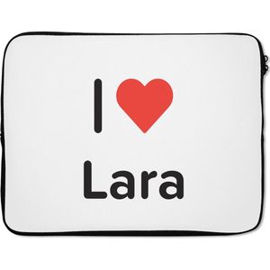 Laptophoes 15.6 inch - I love - Lara - Meisje - Laptop sleeve - Binnenmaat 39,5x29,5 cm - Zwarte achterkant