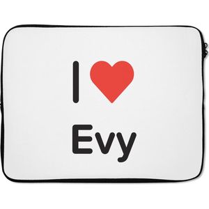 Laptophoes 17 inch - I love - Evy - Meisje - Laptop sleeve - Binnenmaat 42,5x30 cm - Zwarte achterkant