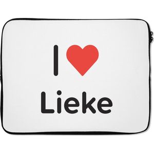 Laptophoes 17 inch - I love - Lieke - Meisje - Laptop sleeve - Binnenmaat 42,5x30 cm - Zwarte achterkant
