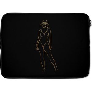 Laptophoes 13 inch - Zonnebril - Zwart - Goud - Line art - Laptop sleeve - Binnenmaat 32x22,5 cm - Zwarte achterkant