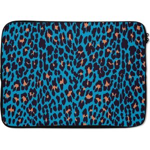 Laptophoes 14 inch - Luipaardprint - Design - Blauw - Laptop sleeve - Binnenmaat 34x23,5 cm - Zwarte achterkant