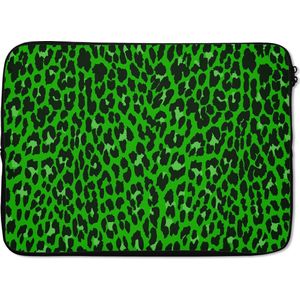 Laptophoes 14 inch - Panterprint - Groen - Design - Laptop sleeve - Binnenmaat 34x23,5 cm - Zwarte achterkant