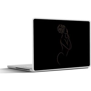 Laptop sticker - 14 inch - Vrouw - Black and gold - Line art - 32x5x23x5cm - Laptopstickers - Laptop skin - Cover