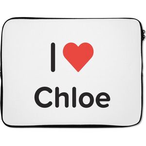 Laptophoes 15.6 inch - I love - Chloe - Meisje - Laptop sleeve - Binnenmaat 39,5x29,5 cm - Zwarte achterkant