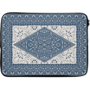 Laptophoes 14 inch - Vloerkleed - Perzisch Tapijt - Blauw - Laptop sleeve - Binnenmaat 34x23,5 cm - Zwarte achterkant