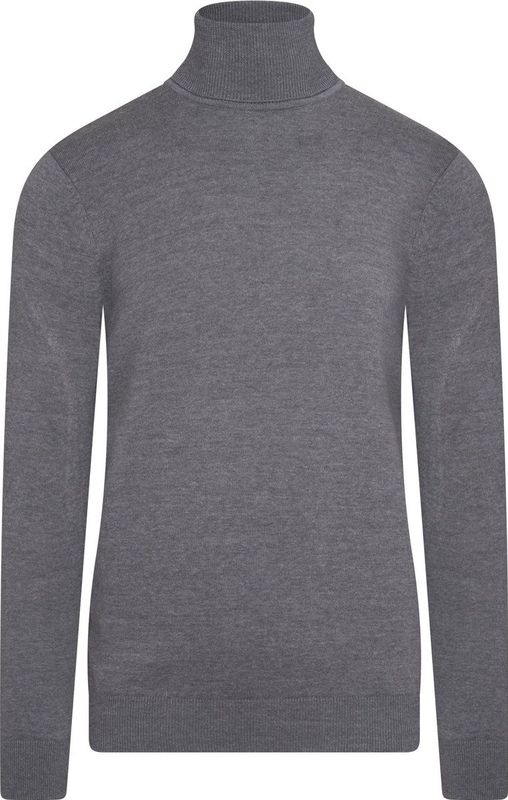 Cappuccino - Gebreide Truien - Donkergrijs - Herentrui met Rolkraag