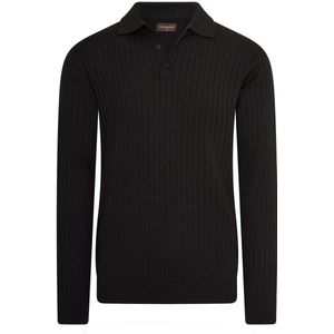 Stijlvolle Gebreide Polo - Zwart - Lange Mouwen - Knoopsluiting