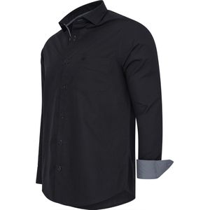 Cappuccino Italia - Heren Overhemden Overhemd Uni - Zwart - Maat S