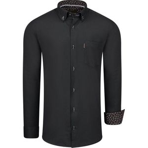 Cappuccino Italia - Heren Overhemden Regular Fit Overhemd Black - Zwart - Maat L