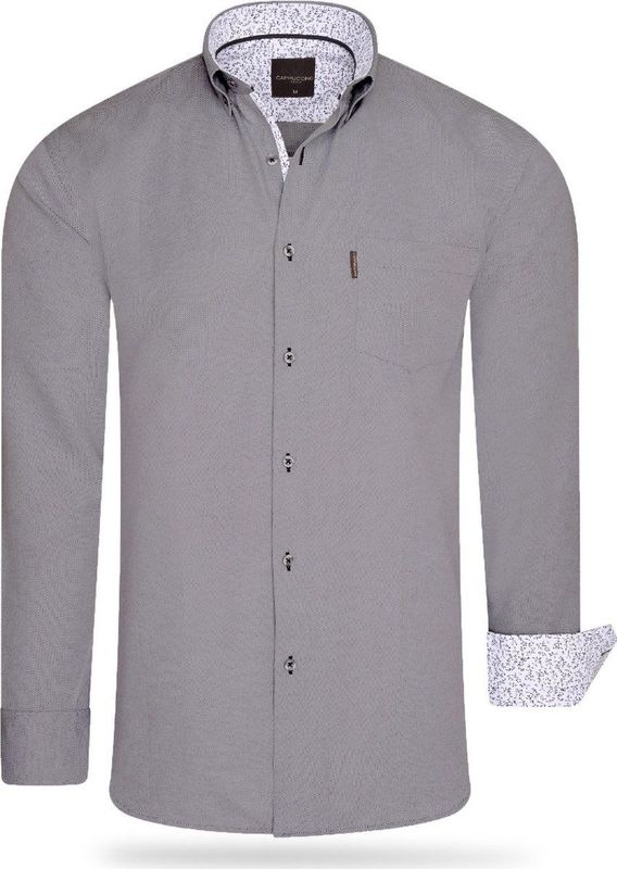 Cappuccino Italia - Regular Fit Overhemd - Grijs - Katoen, Polyester
