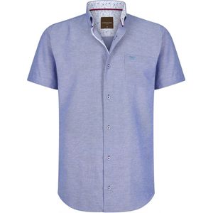 Cappuccino Italia - Palermo - Heren Overhemden Korte Mouw - Blauw - Katoen en Polyester