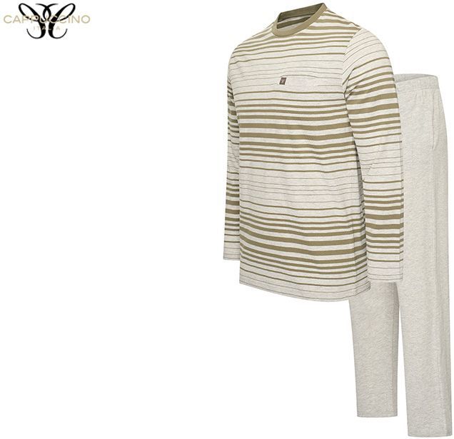 Cappuccino - Katoenen Pyjama - Crème/lichtgrijs