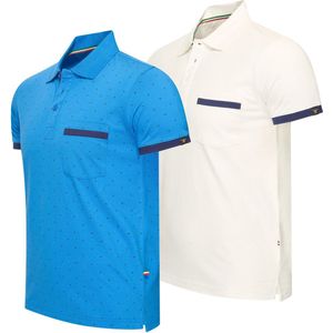 Stijlvolle - Polo's - Koningsblauw + Off White - Katoen - 1 + 1 GRATIS