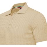 Cappuccino Italia - Heren Polo SS Caorle Cable Knit Polo - Blauw - Maat XL