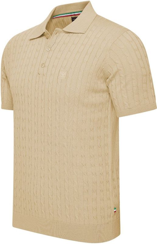 Cappuccino Italia - Heren Polo SS Caorle Cable Knit Polo - Blauw - Maat XL