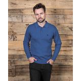 Stijlvolle gebreide polo met lange mouwen en knoopsluiting - Blauw - S