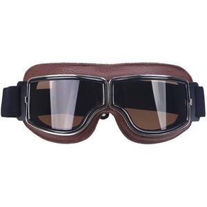 CRG Cruiser Motorbril - Bruin Leren Motorbril - Retro Motorbril Heren - Donker Glas