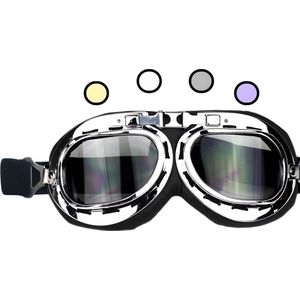 CRG Motorbril Chrome- Retro Motorbril voor Heren - Vintage Motorbrillen- Helder Glas