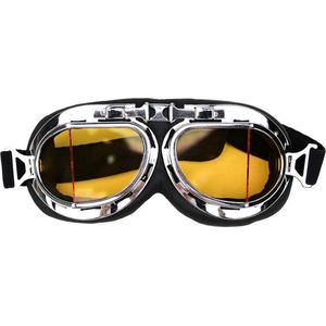 CRG Chrome Pilotenbril - Retro Motorbril - Motorbril Heren - Geel Glas