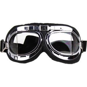 CRG Chrome Pilotenbril - Retro Motorbril - Motorbril Heren - Helder Glas