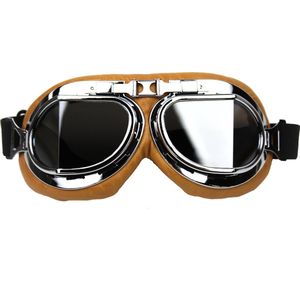 CRG Creme Pilotenbril - Retro Motorbril - Motorbril Heren - Zilver Glas