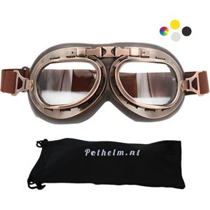CRG Vintage Motorbril - Retro Motorbril Heren voor Motorrijders - Koper Kleur - Helder Glas