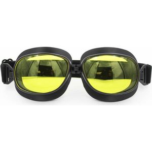 Pothelm Vintage Vliegeniersbril Zwart - Retro Motorbril Motorbril Heren - Geel Glas