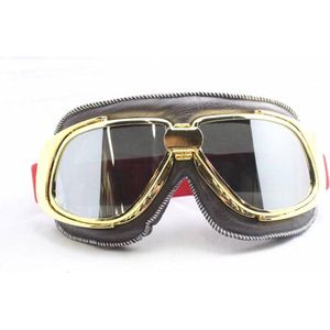 Ediors retro goud, bruin leren motorbril | Donker / Smoke