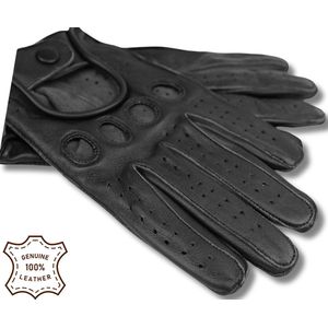DriveLux™ Race II - Leren Handschoenen Heren - Deep Onyx - Leren Auto/Motor Handschoenen - Driving Gloves - Maat L (: 23,5 - 26,5 cm) - Ademend en Waterbestendig – Gemaakt van Lamsleer