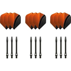 Darts Set - 3 sets - XS100 Curve - Oranje - Darts flights - plus 3 sets - aluminium - darts shafts - zwart - medium