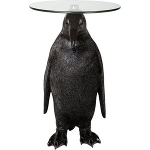 Bijzettafel - pinguin - tafelblad van glas - 32 x 32 x 49 cm - zwart