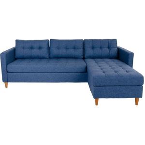 Marino 3-zitsbank met chaise longue links stof blauw.