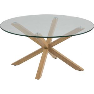 Ebuy24 - Heat Couchtisch Ø82 cm Tischplatte aus Glas und einem Metallgestell mit Eiche Folie.