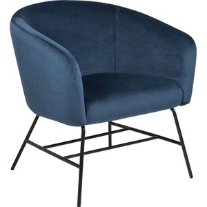 Ramy fauteuil in marineblauwe stof en zwart metalen onderstel.