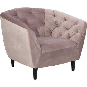 Rian fauteuil in dusty rose met zwarte poten.