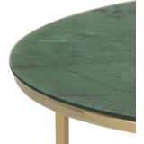 Almaz Salontafel 80 cm In Glas met Groene Marmerprint en Goudkleurig Chromen Onderstel