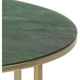 Almaz Salontafel 80 cm In Glas met Groene Marmerprint en Goudkleurig Chromen Onderstel