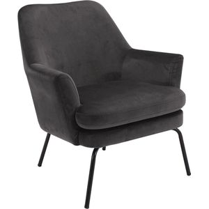 Chicca fauteuil in grijze stof en zwart metalen onderstel