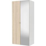 Saskia kledingkast A 1 spiegeldeur + 1 deur eiken decor en wit.