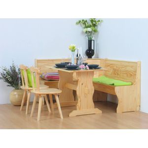 Tidor Scandinavische hoekbank met opbergruimte - natuurkleurig gelakt grenenhout - inclusief tafel en stoelen
