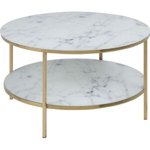 Almaz Salontafel 80 C - Witte Marmer Prin - Goudkleurig Chroom.